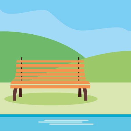 wooden bech park landscape design vector illustrationのイラスト素材