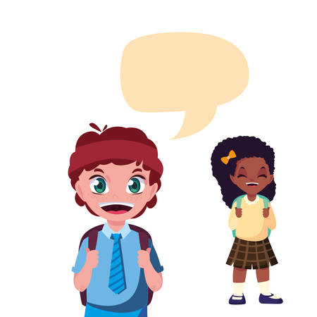 school girl and boy talk bubble vector illustrationのイラスト素材