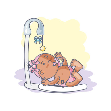 baby girl in cradle mobile toy vector illustration designのイラスト素材