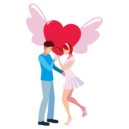 couple romantic flowers heart love wings vector illustrationのイラスト素材