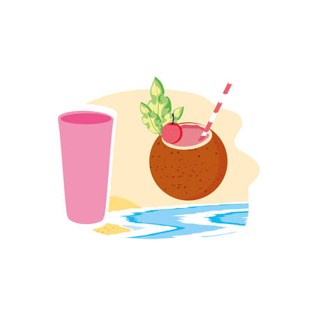 summer cocktail of coconut with juice in the beach vector illustration designのイラスト素材
