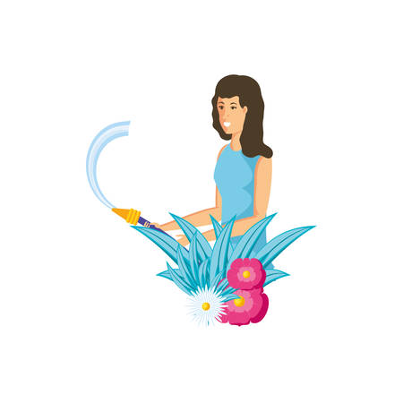 Woman cartoon cleaning design, Object home work hygiene equipment domestic and housework theme Vector illustrationのイラスト素材