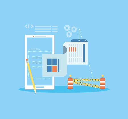 website under construction with desktop computer vector illustrationのイラスト素材