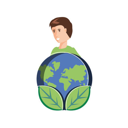 Planet sphere and man avatar design, Continent earth world globe ocean and universe theme Vector illustrationのイラスト素材