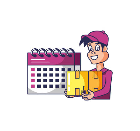 worker delivery service with box and calendar reminder vector illustration designのイラスト素材