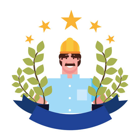 happy labor day - contractor man profession ribbon emblem vector illustrationのイラスト素材