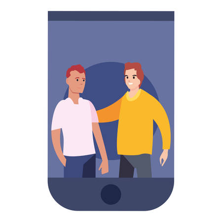 men together in smartphone happy young people vector illustrationのイラスト素材