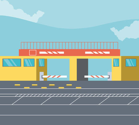 building with entrance of parking zone and barricade vector illustration designのイラスト素材