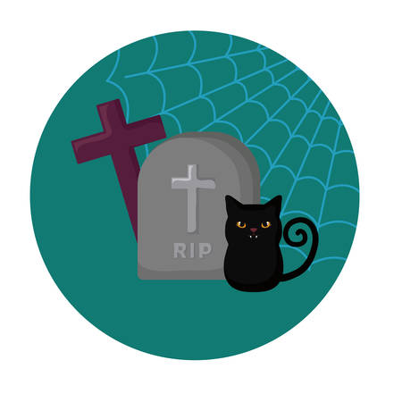 scene of cat black with icons of halloween vector illustration designのイラスト素材