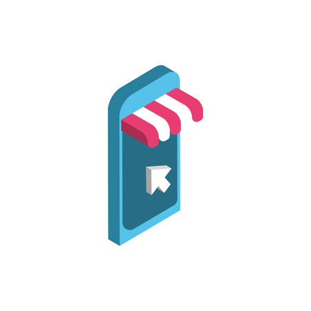 Isometric smartphone store design, Digital marketing ecommerce shopping online strategy media and seo theme Vector illustrationのイラスト素材