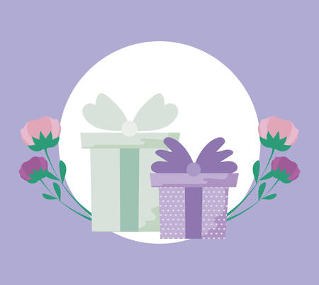 gifts with bowties design, Box present holiday christmas shopping birthday celebration decoration and surprise theme Vector illustrationのイラスト素材