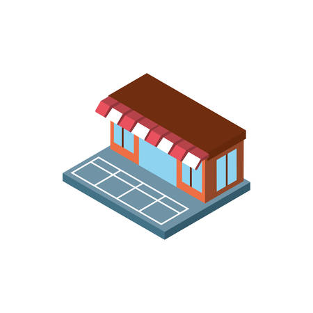 Isometric store design, City architecture urban modern downtown contemporary metropolis exterior and construction theme Vector illustrationのイラスト素材