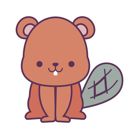 beaver cartoon design, expression cute character funny and emoticon theme Vector illustrationのイラスト素材