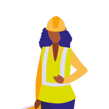 Builder avatar woman with yellow helmet design of Construction working maintenance worker job workshop repairing and progress theme Vector illustrationのイラスト素材