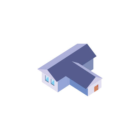 Isometric white house with windows and door design, Home real estate building residential architecture property and city theme Vector illustrationのイラスト素材