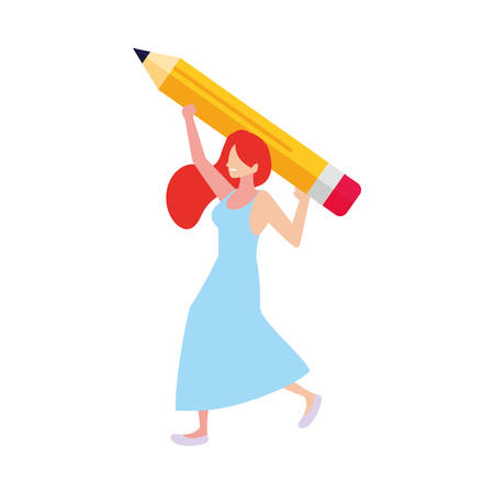 woman with pencil to write on white background vector illustration designのイラスト素材