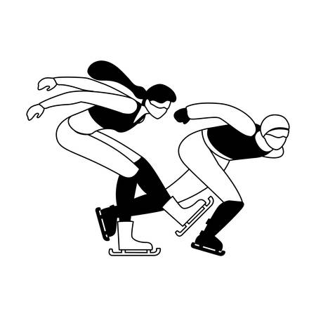 couple of people practicing speed skating on white background vector illustration designのイラスト素材