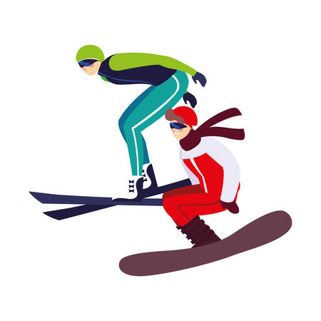men practicing sport extreme winter on white background vector illustration designのイラスト素材