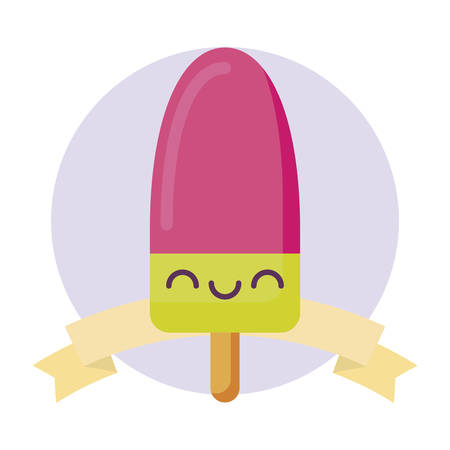 Ice cream cartoon design, expression cute character funny and emoticon theme Vector illustrationのイラスト素材
