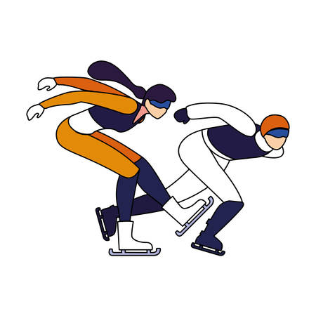 couple of people practicing speed skating on white background vector illustration designのイラスト素材