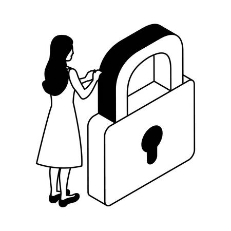 businesswoman with padlock on white background vector illustration designのイラスト素材