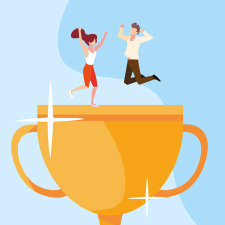 couple of people with gold trophy vector illustration designのイラスト素材