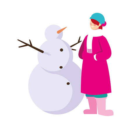 woman with snowman on white background vector illustration designのイラスト素材