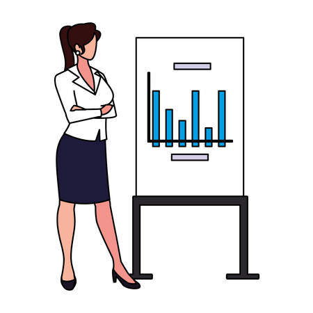 businesswoman standing with graphs on white background vector illustration designのイラスト素材