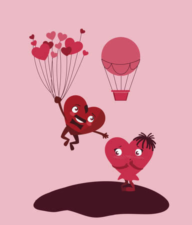 couple hearts with balloons helium characters vector illustration designのイラスト素材