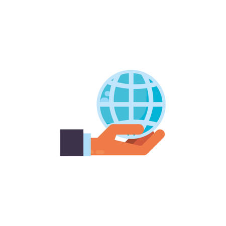 Global sphere over hand design, Communication internet connectivity web technology social media network and virtual theme Vector illustrationのイラスト素材