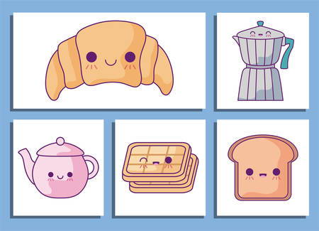 cartoons icon set design, Breakfast food meal fresh product natural store and cooking theme Vector illustrationのイラスト素材
