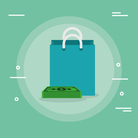 shopping bag with bills dollars vector illustration designのイラスト素材