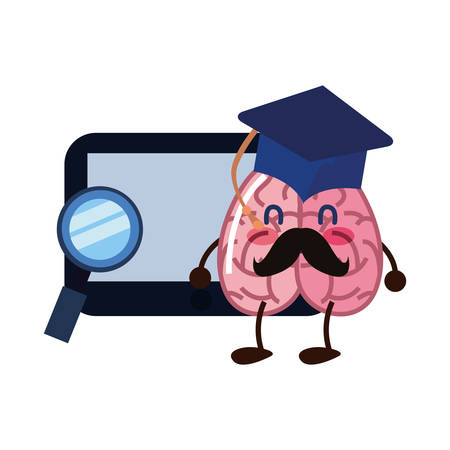 brain cartoon tablet education graduation hat magnifier vector illustrationのイラスト素材