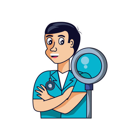 doctor professional with magnifying glass vector illustration designのイラスト素材