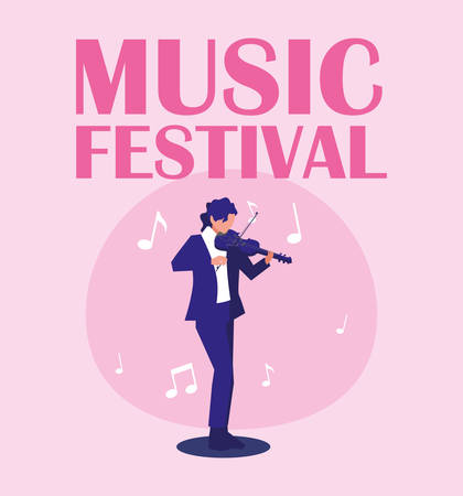 Musician man with fiddle design, Music festival sound melody song musical art and composition theme Vector illustrationのイラスト素材