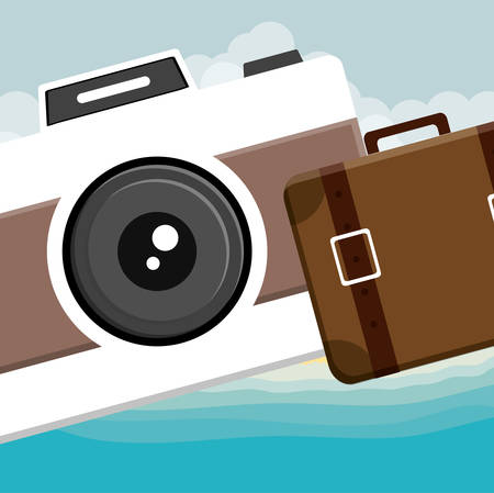 suitcase travel with camera photographic vector illustration designのイラスト素材