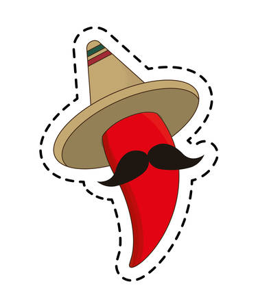 patch of chili pepper with hat mexican vector illustration designのイラスト素材