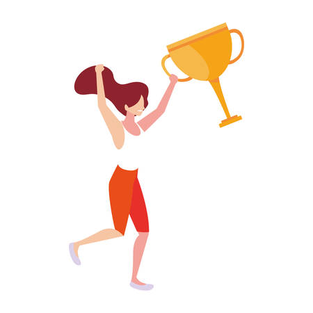 woman with trophy gold on white background vector illustration designのイラスト素材