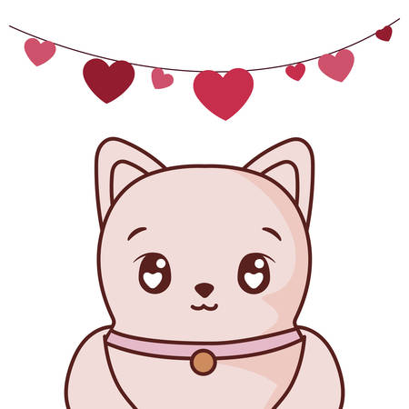 cat cartoon with hearts pennant design of love passion romantic valentines day wedding decoration and marriage theme Vector illustrationのイラスト素材