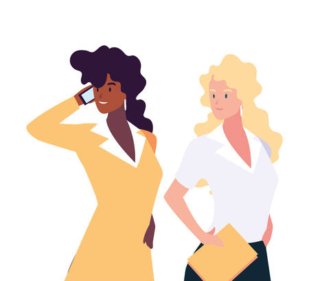 cute businesswomen with various views, poses and gestures vector illustration designのイラスト素材