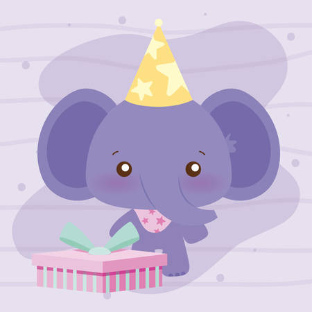 elephant cartoon design, Happy birthday card celebration decoration surprise party anniversay and invitation theme Vector illustrationのイラスト素材