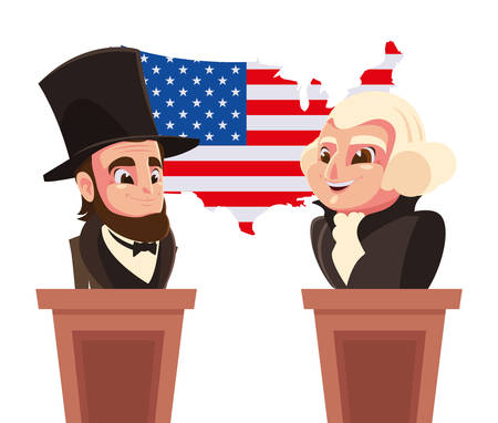 Men cartoons on podium design, Usa happy presidents day elections united states america independence nation us country and national theme Vector illustrationのイラスト素材