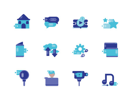 Icon set design, Social media multimedia communication digital marketing internet web and connect...