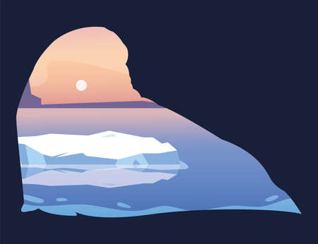 arctic landscape with silhouette of walrus vector illustration designのイラスト素材
