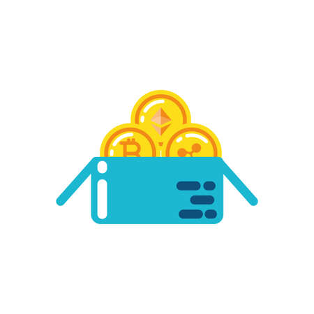 Ethereum bitcoin and ripple coin inside box design of Cryptocurrency money currency exchange financial bank web internet market electronic finance and net theme Vector illustrationのイラスト素材