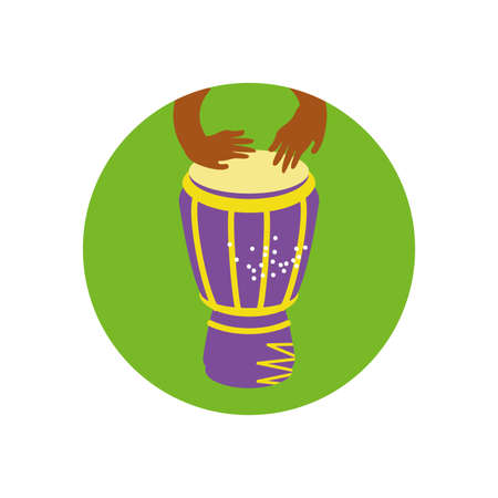 Hands banging drum instrument design, Music sound melody song musical art and composition theme Vector illustrationのイラスト素材