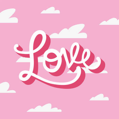 Love text and clouds design of Passion romantic valentines day wedding decoration and marriage theme Vector illustrationのイラスト素材