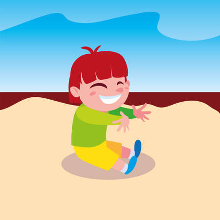 boy smiling and playing outdoors vector illustration designのイラスト素材