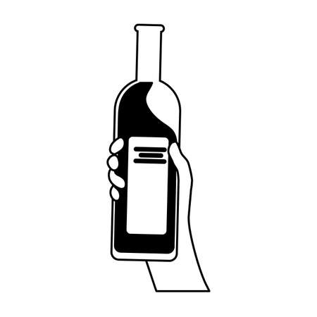 hand holding a bottle wine on white background vector illustration designのイラスト素材