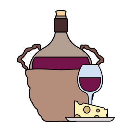 bottle of wine in wicker basket on white background vector illustration designのイラスト素材